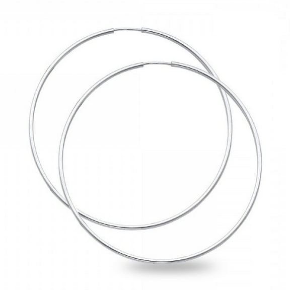 14k White Gold Big Round Plain Endless Hoop Earrings Polished Finish Classic Genuine 60mm x 1.5mm