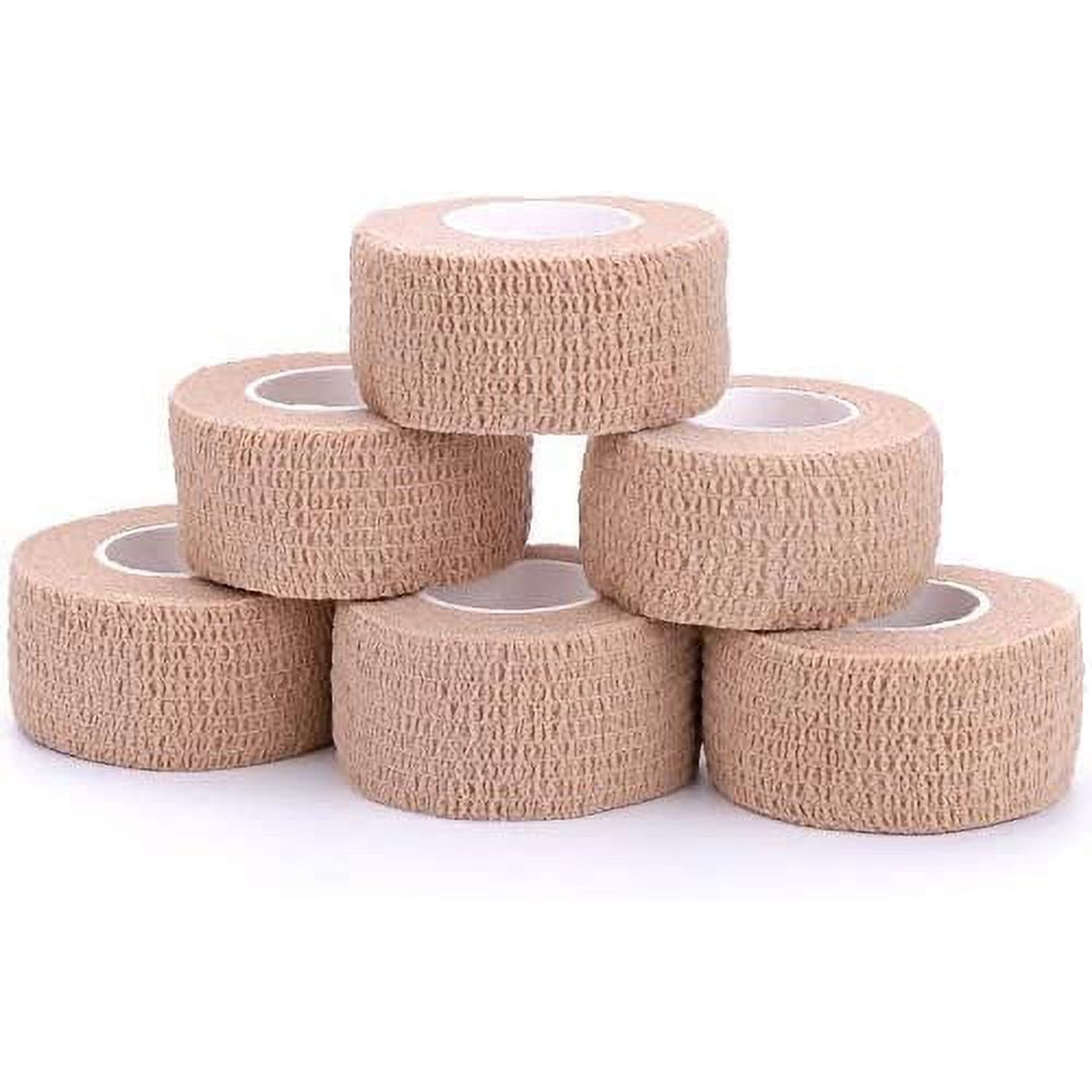 Nvzi Self-Adhesive Cohesive Wrap Bandage Flexible Stretch Tape Athletic Strong Elastic First Aid Tape for Wrist, Ankle Sprains, Swelling 6 Packs, 1Inch X 5Yards