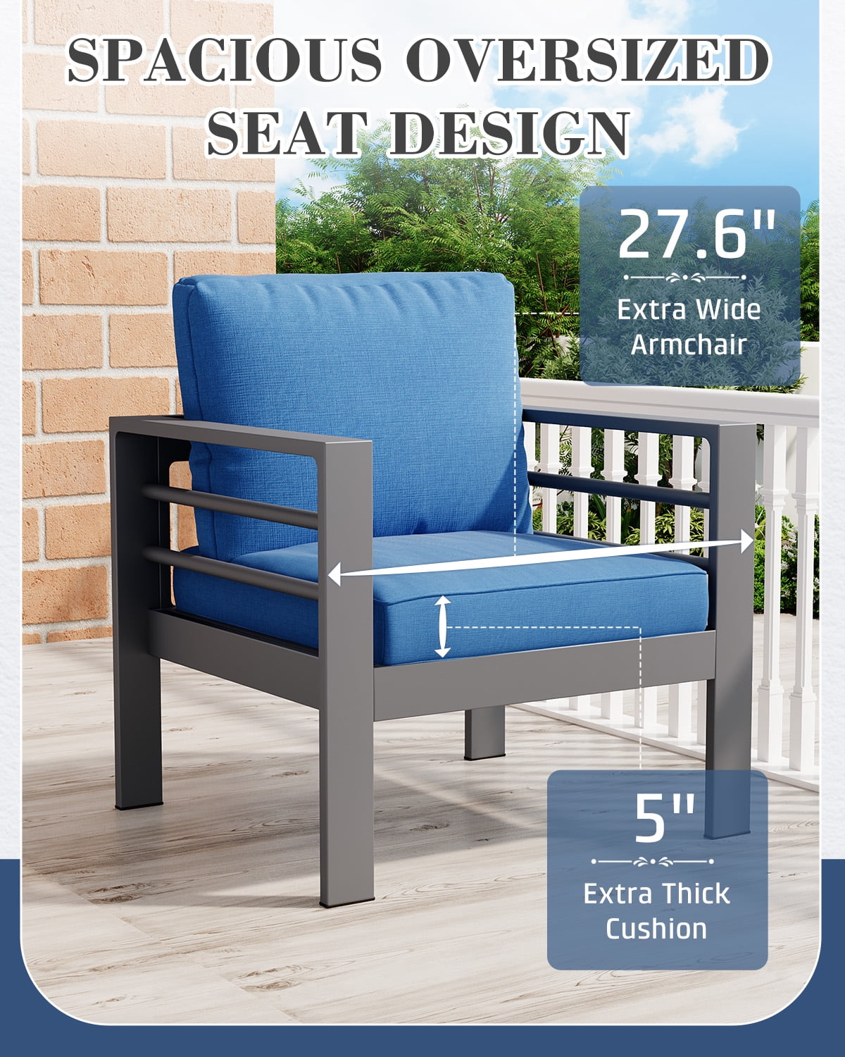 AECOJOY Aluminum Outdoor Furniture Set 7 Pieces Sectional Sofa Patio Conversation Set, Blue