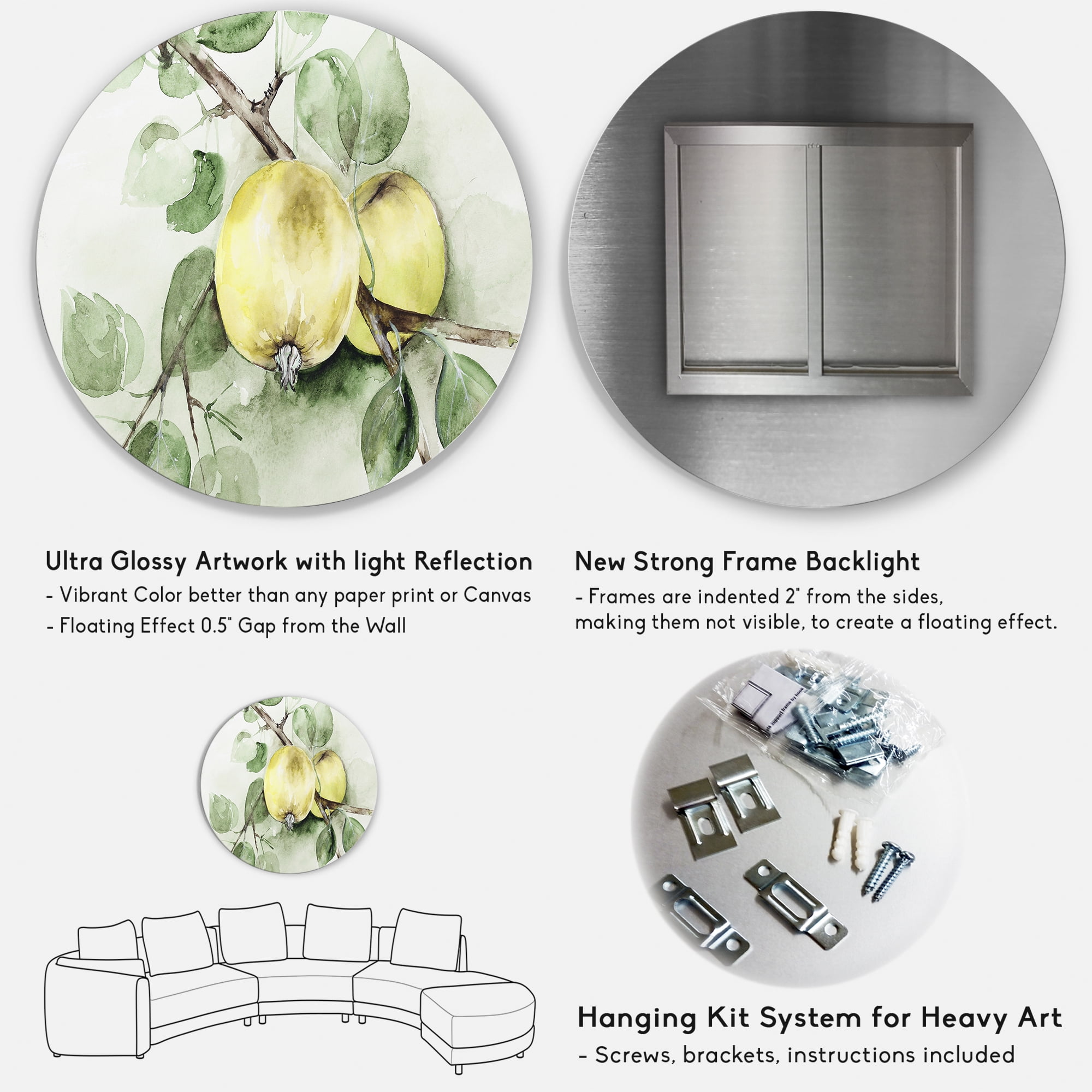 Designart 'Ancient Green Appels' Farmhouse Circle Metal Wall Art 29x29 - Disc of 29