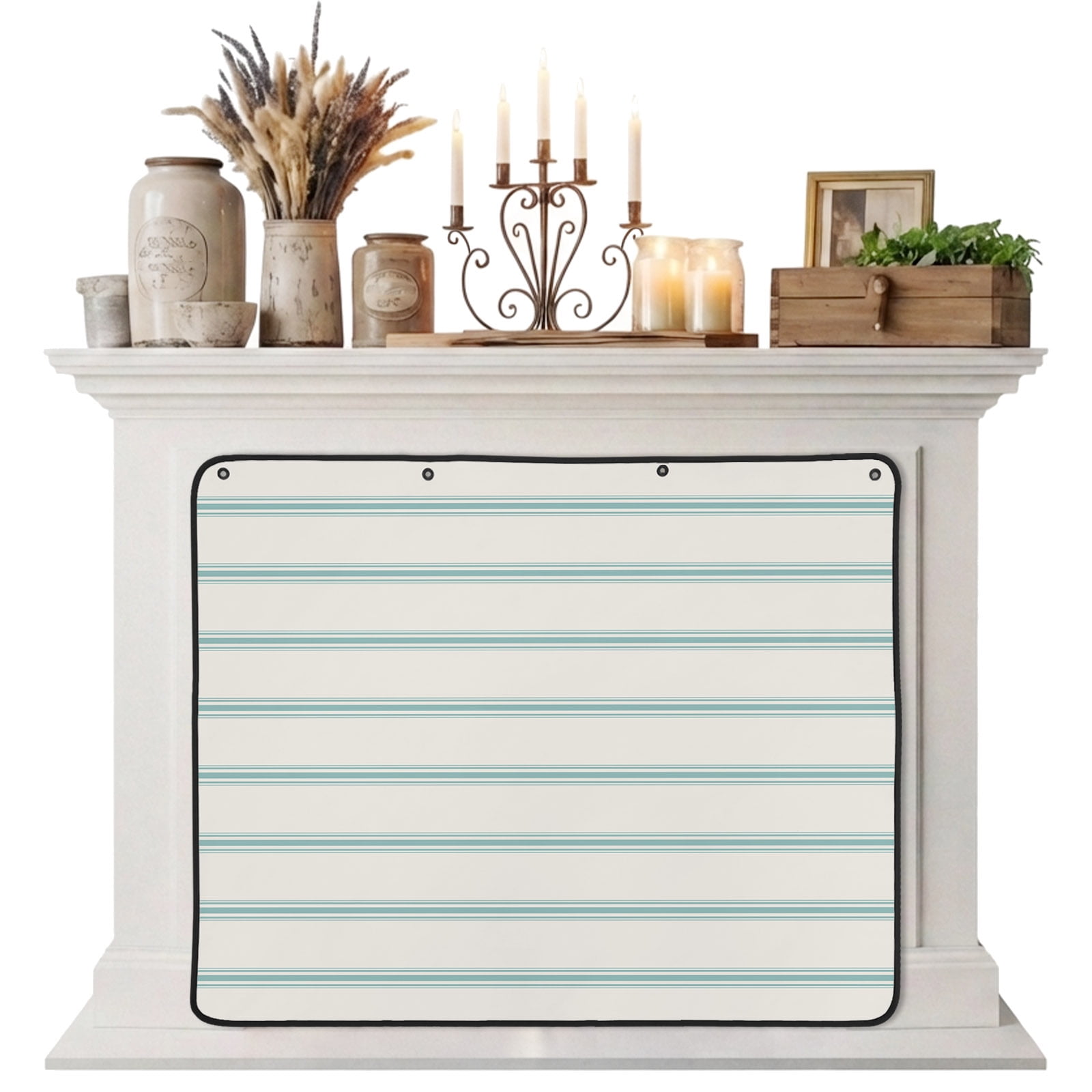 Magnetic Fireplace Cover Teal Blue Stripes Fireplace Screen Abstract Lines Striped Insulation Fireplace Blocker Blanket Save Energy Fireplace Draft Stopper Covers for Living Room 39x32