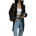 thumbnail image 3 of Long Sleeve Cable Knit Long Cardigan for Women Fall Winter Chunky Open Sweaters Black S, 3 of 8