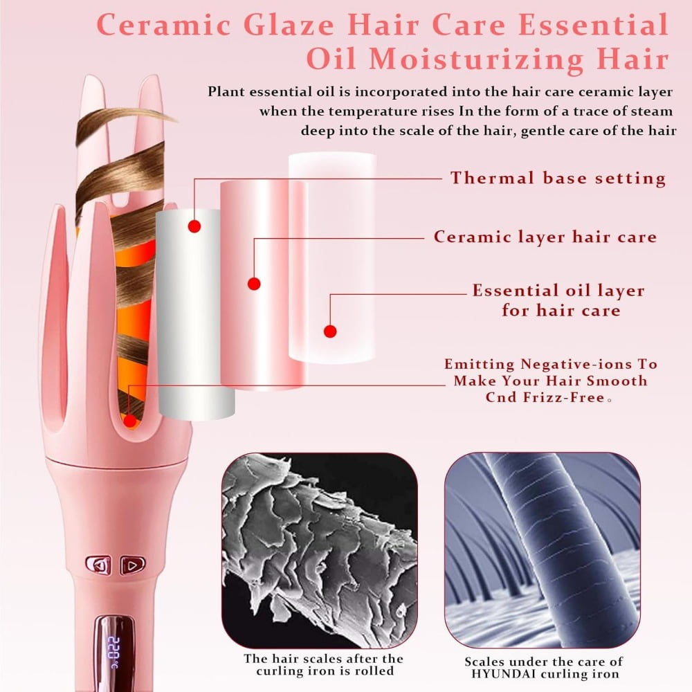 Automatic Hair Curler Automatic Curling Iron with 4 Temperatures,Dual Voltage Rotating Curling Iron Fast Heating