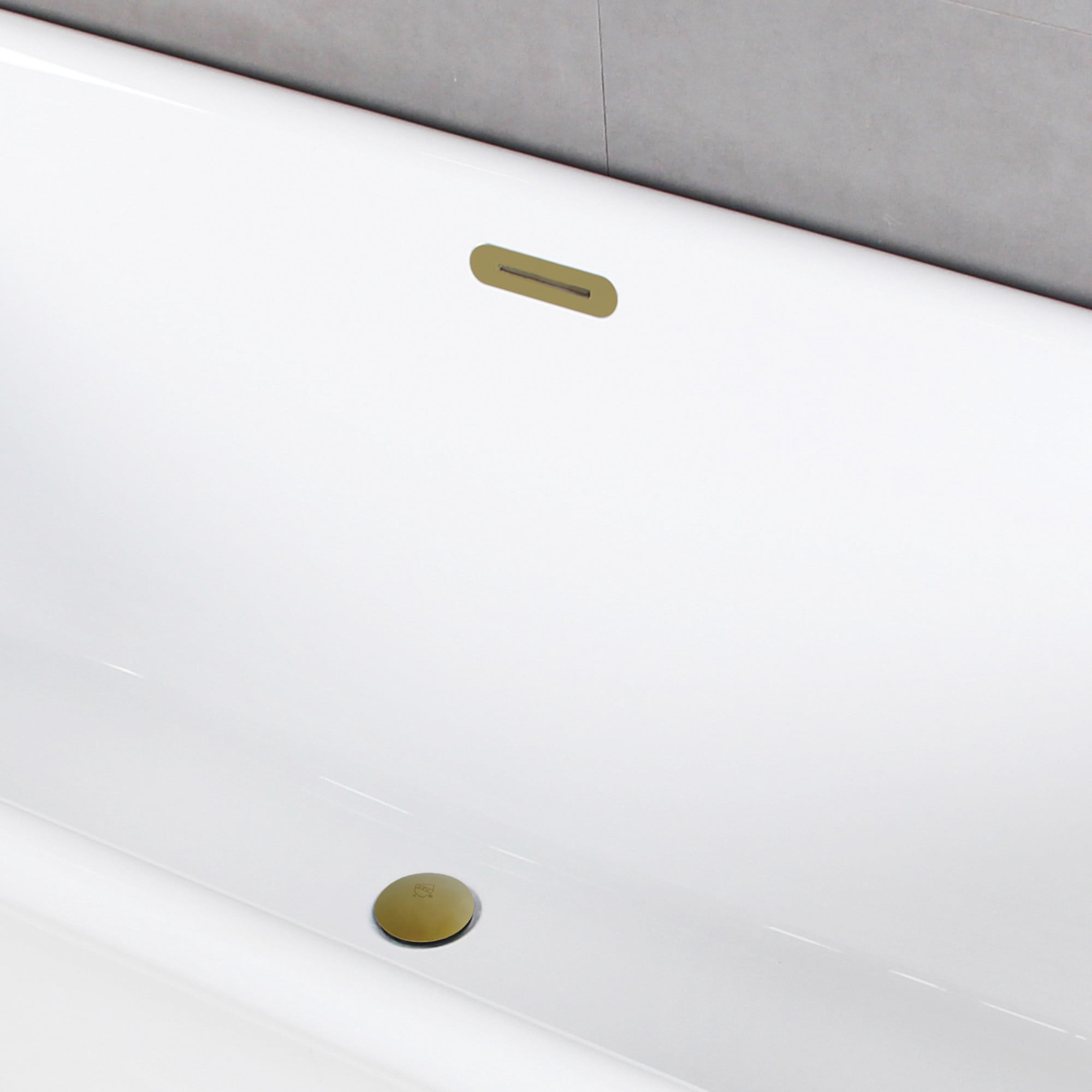 Kingston Brass VTSQ713224C427 71-Inch Acrylic Oval Rectangular Double Ended Pedestal Tub with Drain (No Faucet Drillings) in Glossy White/Brushed Brass