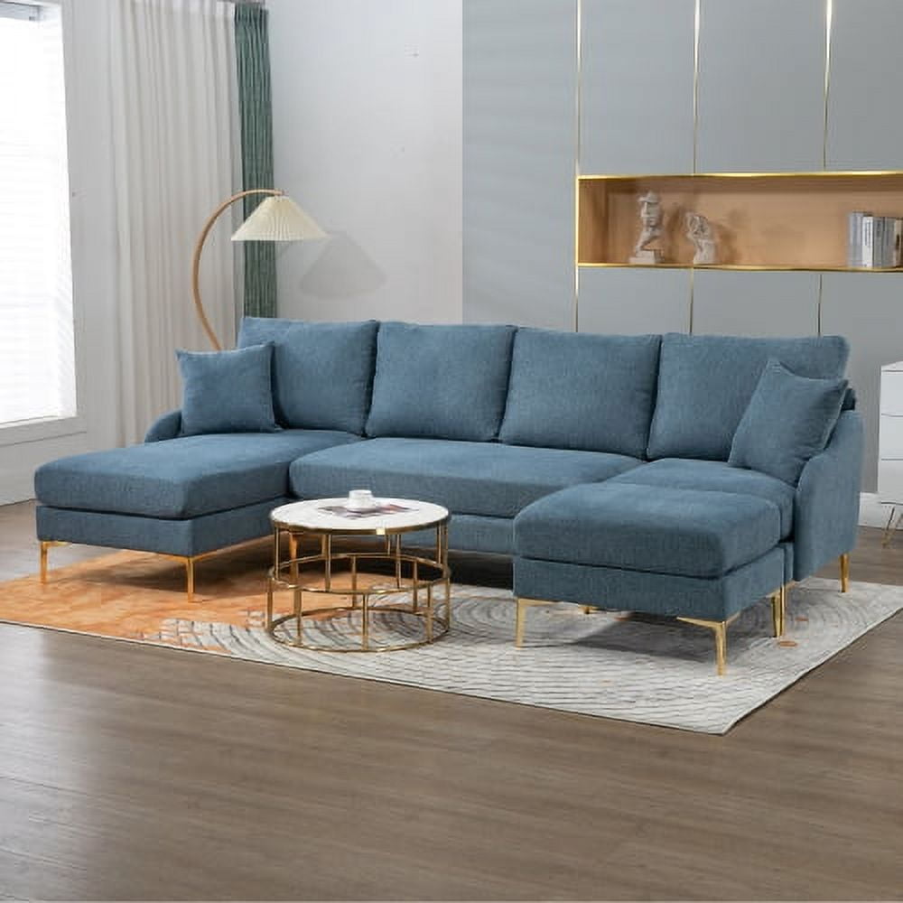 BSHTI110'' Wide Reversible Left or Right Chaise of Sectional Sofa U-Shape Convertible Sofa Couch 4-Seat Couch with Chaise Lounge Upholstered for Living Room,Apartment,Office,Blue Polyester Blend