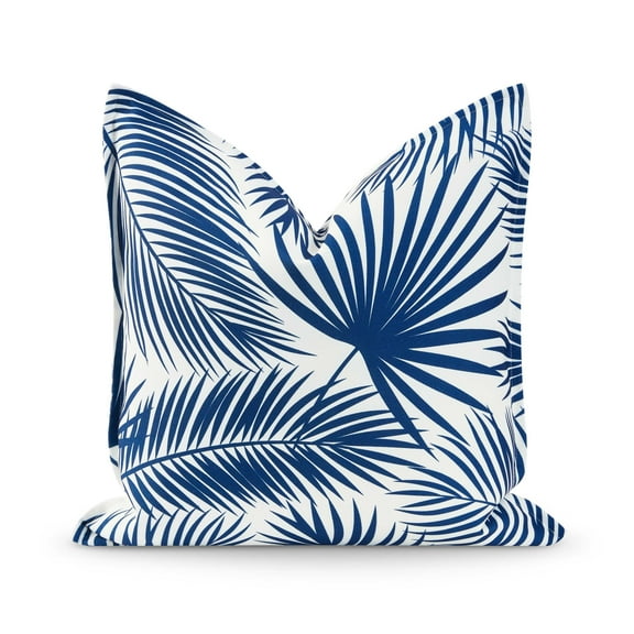 Hofdeco Premium Coastal Hampton Style Patio Outdoor Pillow Cover Only, 20"x20" Water Resistant for Backyard, Couch, Navy Blue Palm Leaf