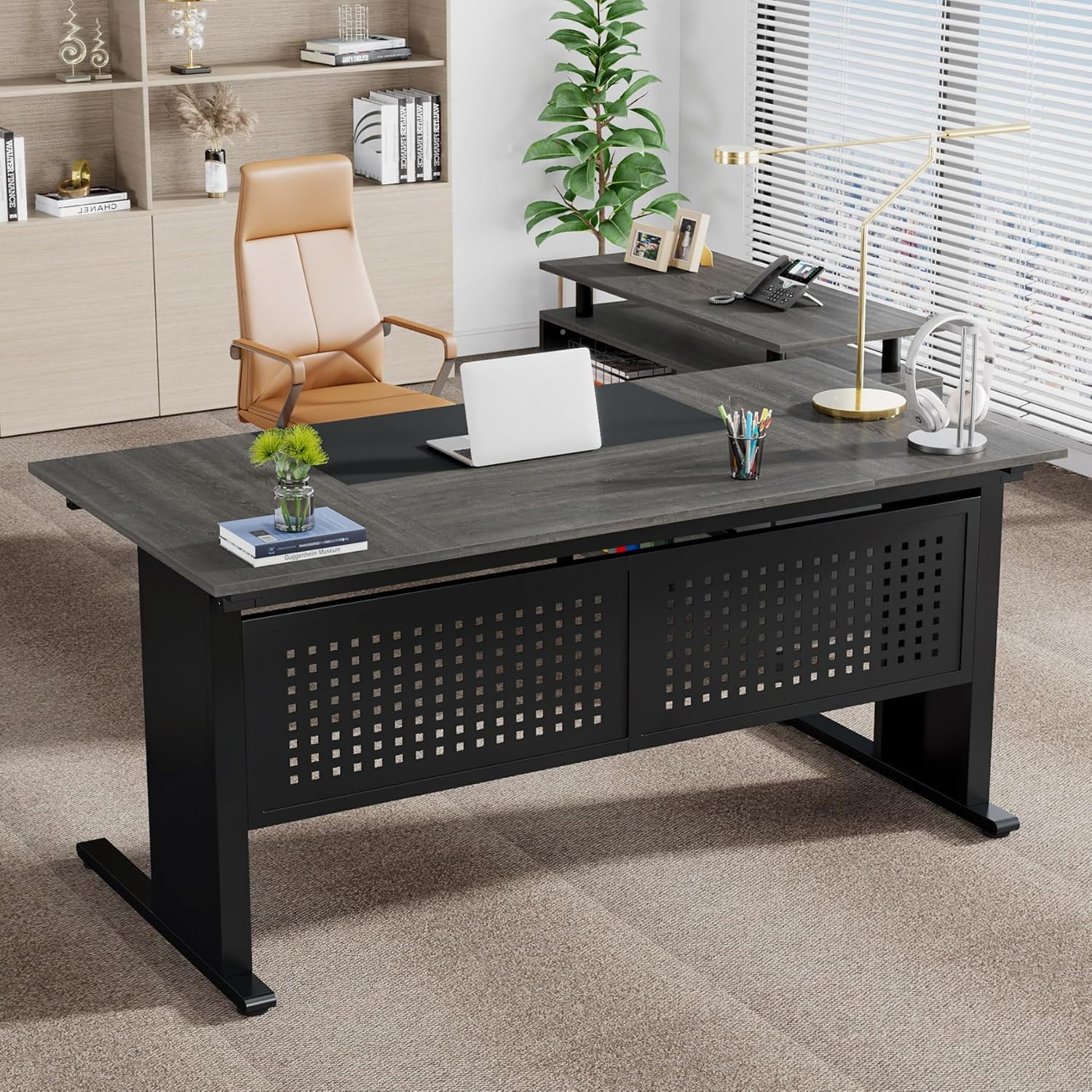 Tribesigns Executive Desk, Large Computer Desk with File Cabinet, Executive Office Desk with Storage Cabinet, Business Furniture Desk Workstation for Home Office