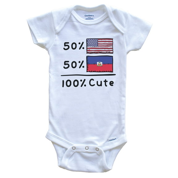 50% American 50% Haitian 100% Cute Haiti USA Flags Baby Bodysuit, 0-3 Months White