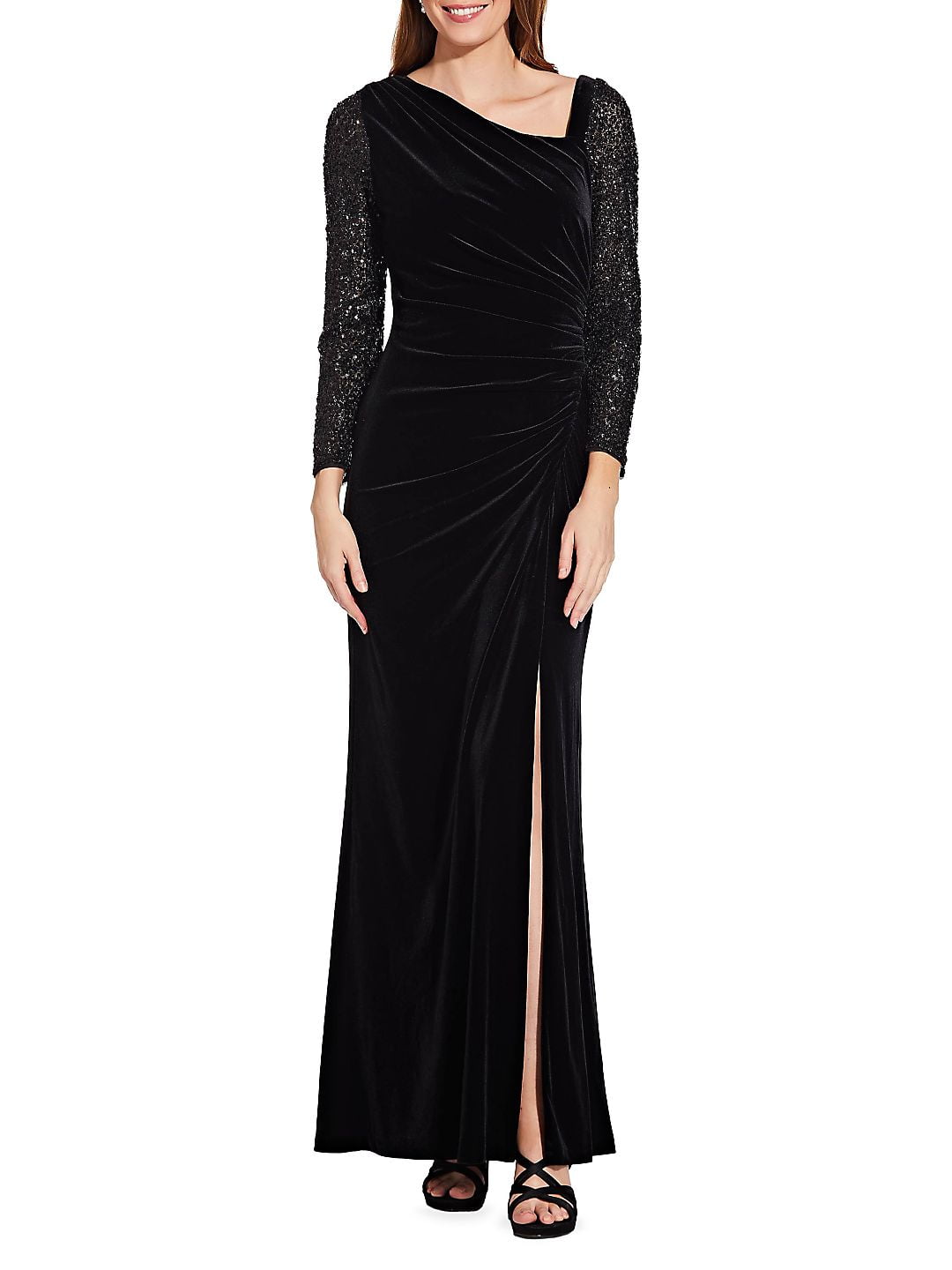 adrianna papell black sequin gown