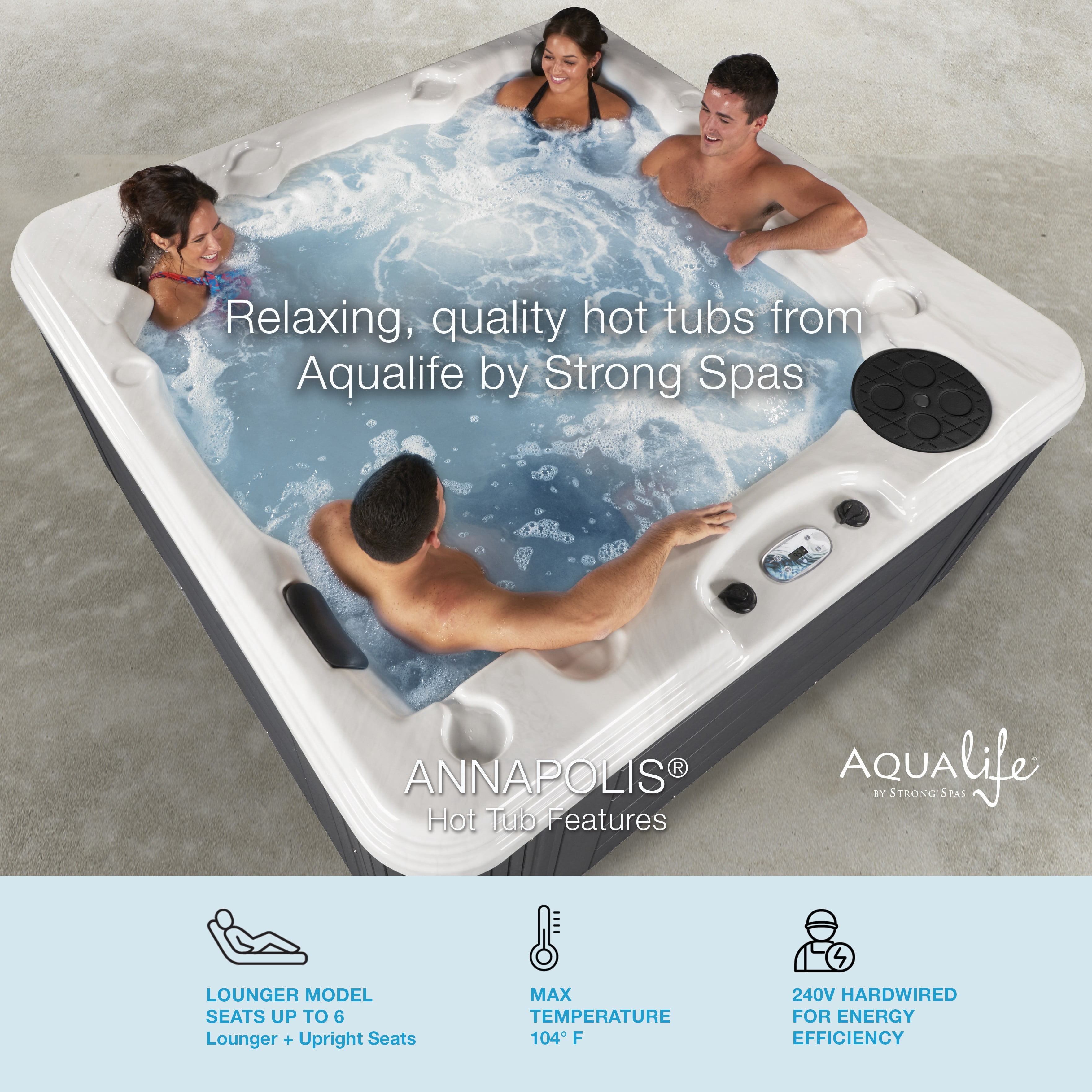 Aqualife by Strong Spas Annapolis 6 Person Lounger Hot Tub, 50 Jets, 2 Pumps, Espresso