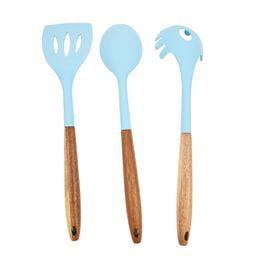  The Pioneer Woman Cowboy Rustic 3-Piece Silicone Head Utensil  Set with Acacia Wood Handle, Turquoise/Blue : Home & Kitchen