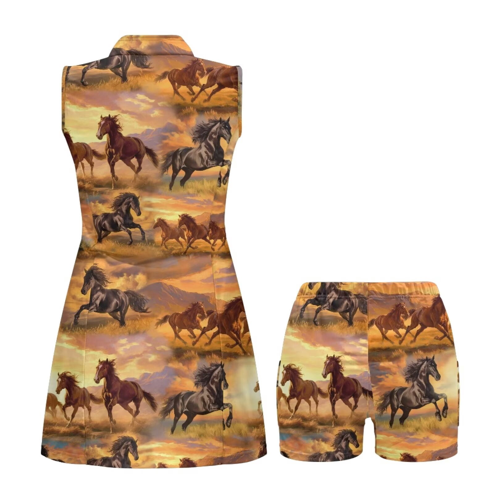 Yuyamidu Running Horse Womens Tennis Golf Dresses V Neck Workout Dress with Shorts and Pockets Active Exercise Athletic Dresses for Women Trendy Golf Outfit Size L