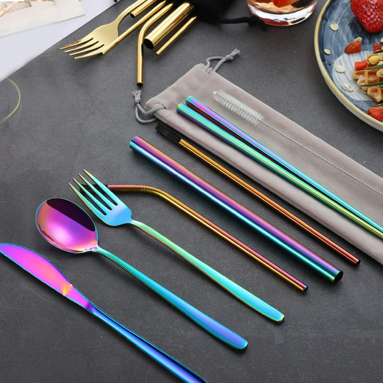 9 Pcs Travel Silverware Set with Case Reusable Camping Eating