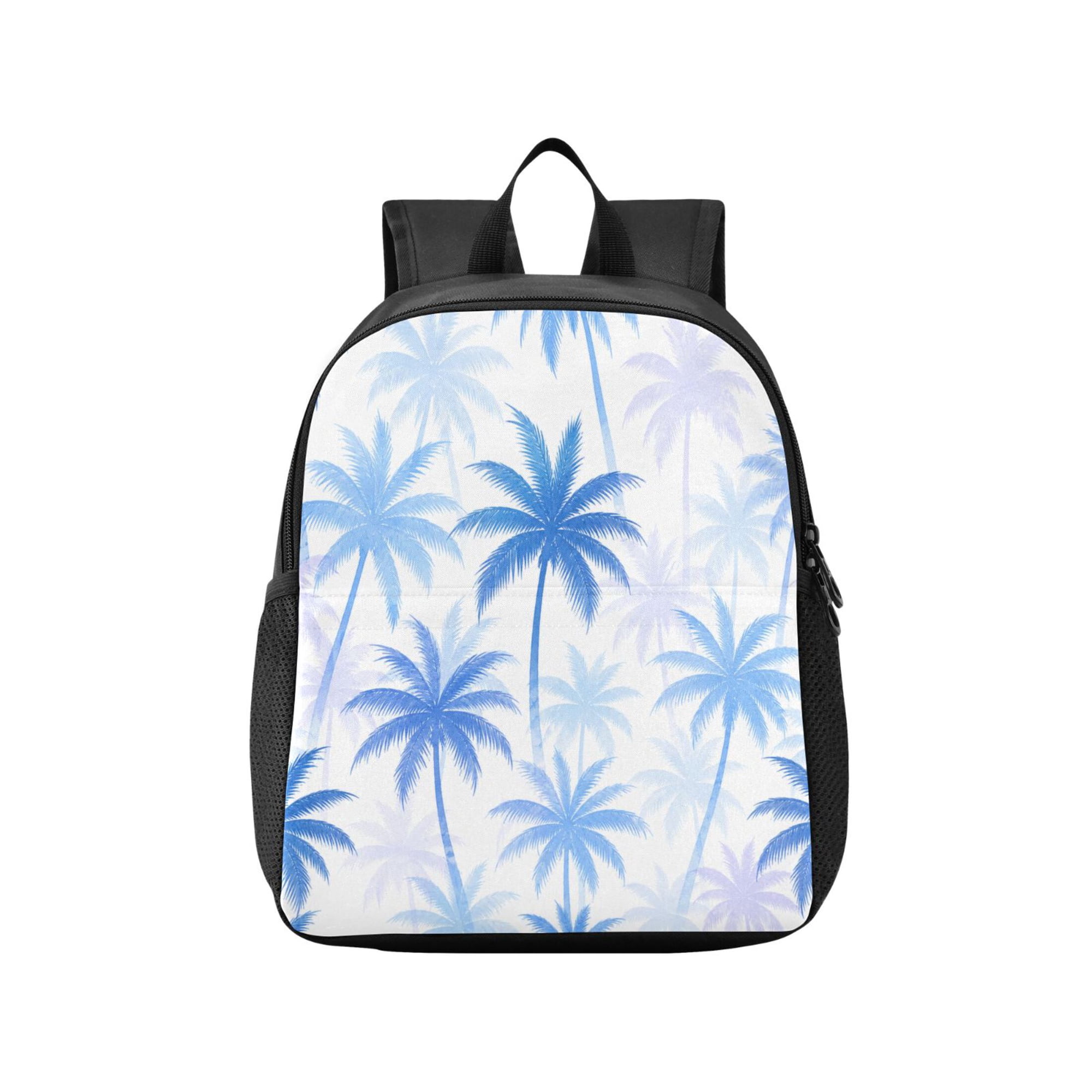 Toddler Backpack Ocean Blue Palm Trees Pattern Waterproof Lightweight Backpack Casual Mini Daypack for Daycare & Travel