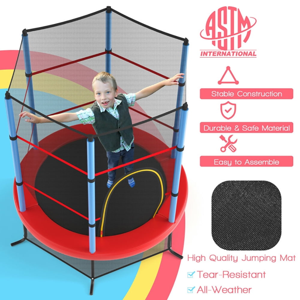 Topcobe 55 Inch Kids Recreational Trampoline Bouncing Jumping Mat with Enclosure Net, Recreational Trampolines for Kids, Large Trampoline for Outdoor Backyards-Navy