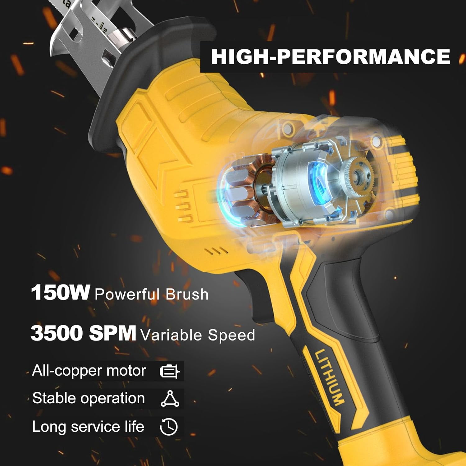 Cordless Reciprocating Saw for 20V Battery, 150W Power Brush Reciprocating Saws, 0-3500 SPM Variable Speed, 4 Saw Blades Kit Cutting Tool for Wood Metal PVC (Battery Not Included)