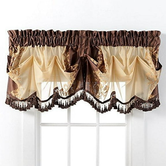 Danbury Embroidered Window Beaded Valance Treatments By GoodGram® - Brown