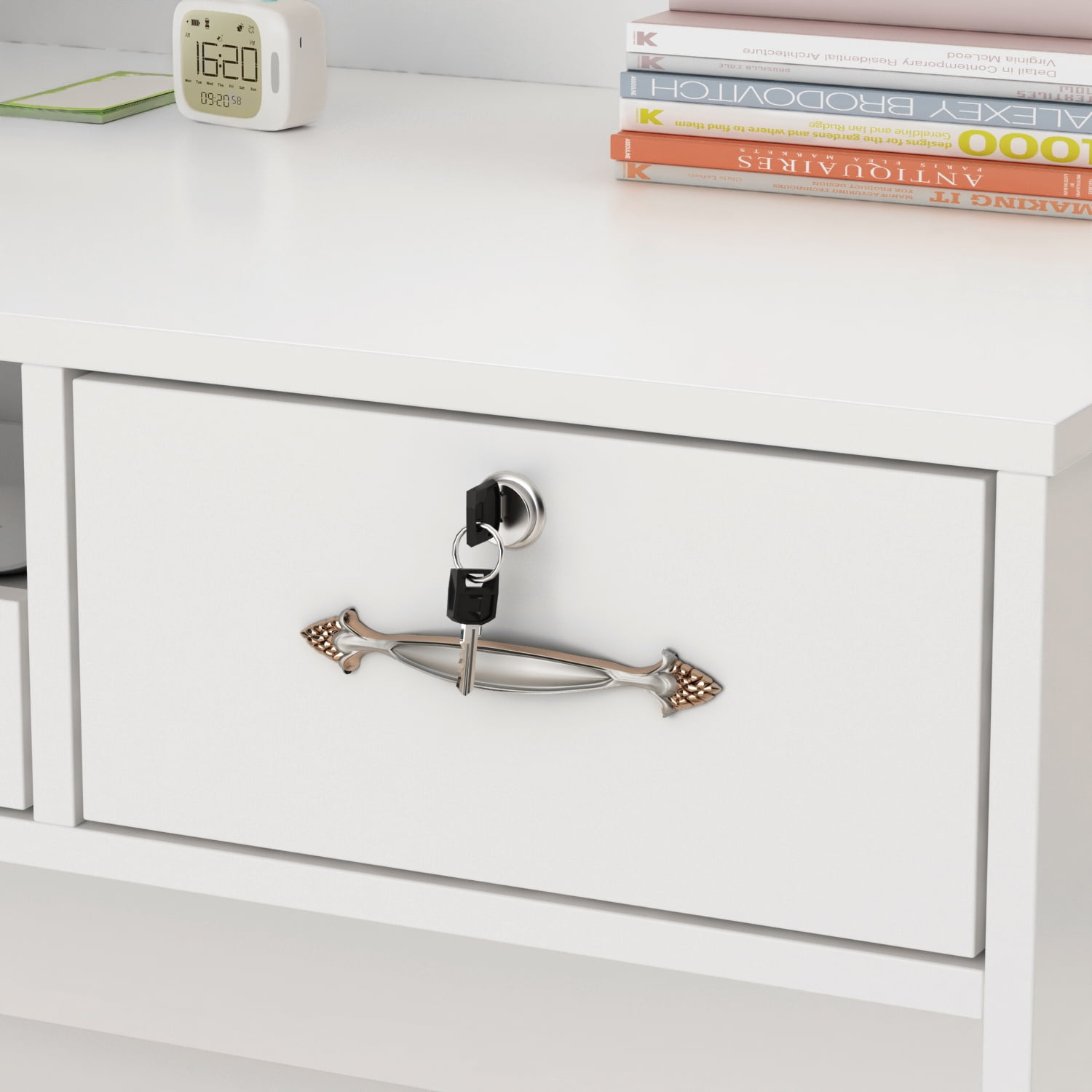 OXYLIFE Reception Desk Front Desk with Keyboard Tray and Lockable Drawer for Office Boutique Lobby