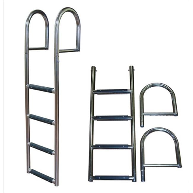 Stainless Steel In-board Swim Fiberglass Platform 4-steps Ladder Reinforce Folding Docking Ladder