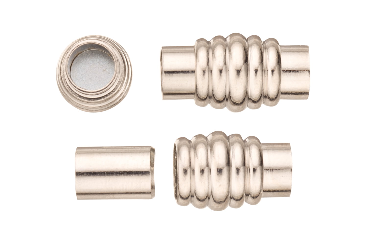 4pcs Ribbed Barrel Jewelry Clasps Platinum Finished Copper