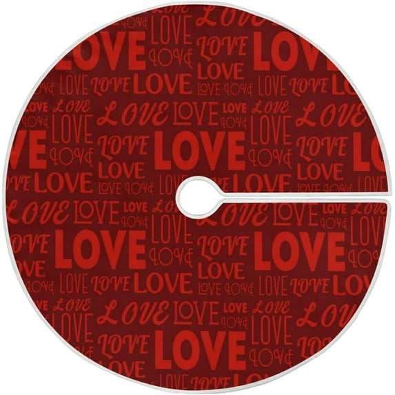 FMSHPON Valentine's Day Repeating Word Love in Different Fonts Xmas Christmas Tree Skirt Stand Mat for Holiday Party Decoration Indoor Outdoor 36 inches