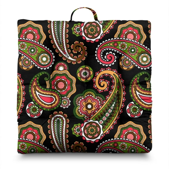 Ethnic Paisley Ornament Cushion – Large 22x22 Inch Floor Pillow, Dutch Velvet Yoga & Meditation Seat, Boho Vintage Design for Home Decor (Mandala Inspired)