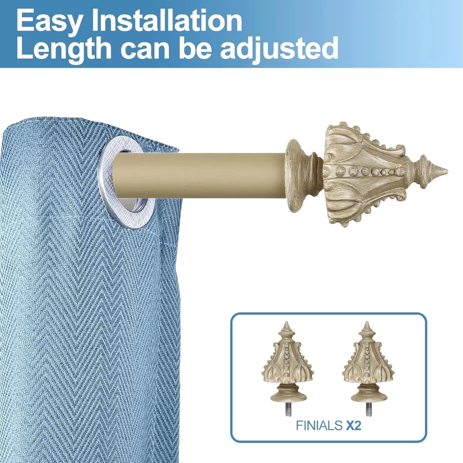 Urbanest Adjustable Single Curtain Rod Set Regale Finials – 1 - Inch Diameter, With Cottage Rod, 28–48 Inches