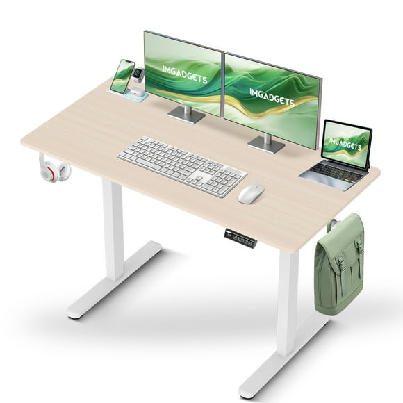 IMGadgets Standing Electric Adjustable Desk | 47'' x 24'' Large Workspace with 2 hooks | Ergonomic Sit-Stand Desk | Scratch-Resistant & Waterproof | Height Adjustable Desk for Work and Home