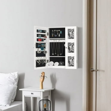 Non Full Mirror Wooden Wall Mounted Mirror Cabinet With Photo Frame, Multi-Layer Storage And Jewelry Storage - White