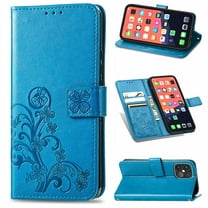PU Leather Case for iPhone 13 Pro Max 6.7" 2021, Allytech Stand Foldable Case with Credit Card Holder Embossed Floral Interior TPU Shockproof Skin Case for iPhone 13 Pro Max, Blue