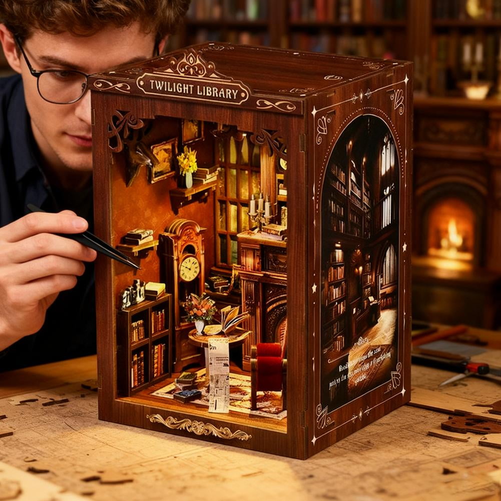 Book Nook Kit, DIY Miniature Booknook Craft Kits for Adults Model Tiny House Arts and Crafts Library Bookshelf Decor 3D Wooden Puzzle, Gifts Family, Friends