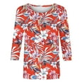 thumbnail image 6 of YUGYXL Shirts for Women 3/4 Length Sleeve Tee Tops Casual Round Neck T Shirts Summer Floral Print Dressy Blouses Red L, 6 of 6