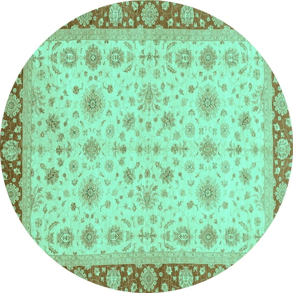 Ahgly Company Indoor Round Abstract Turquoise Blue Modern Area Rugs, 6' Round