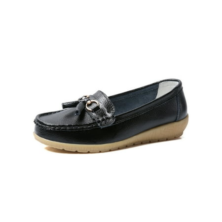 

UKAP Women s Leather Loafer Comfy Slip On Moccasin Shoes Black 8