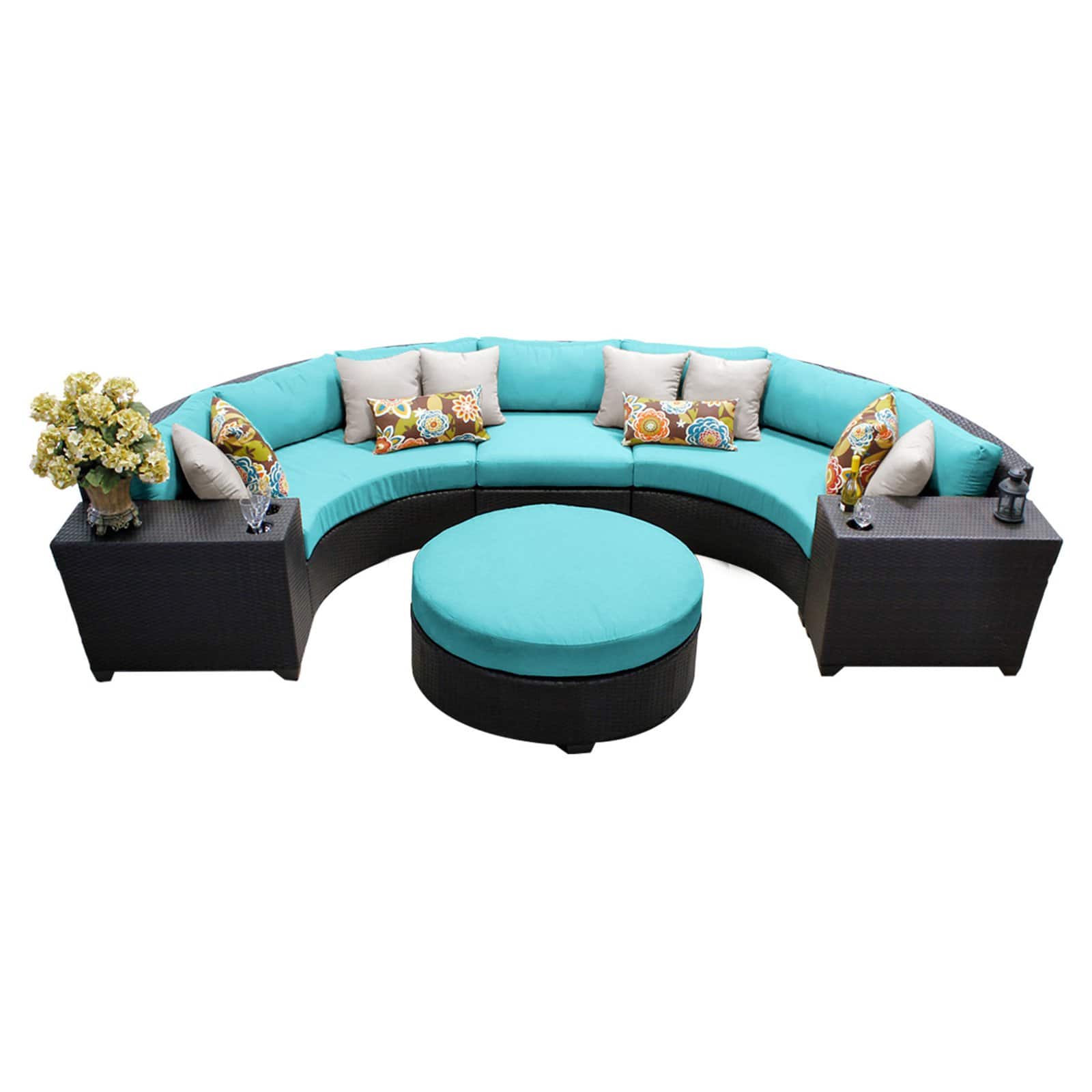 TK Classics Barbados Wicker 6 Piece Patio Conversation Set with Round Coffee Table and 2 Sets of Cushion Covers - image 2 of 2