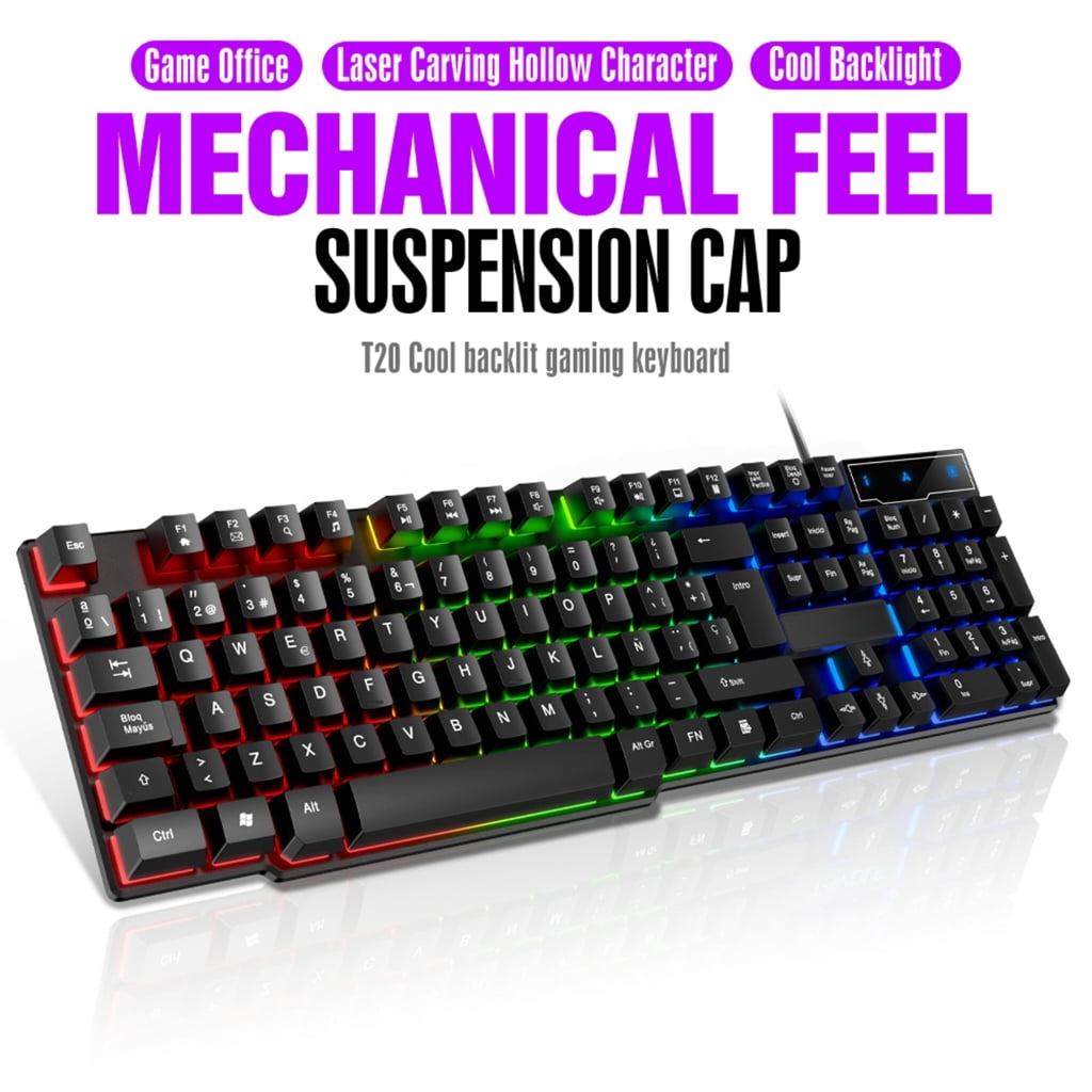Plugs and Play USB Cord Gaming Keyboards 104Key RGBs Backlight Floating Button Mechanical Feel LagFree Perf