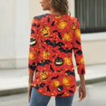 thumbnail image 3 of WTOBBY Women's 3/4 Sleeve Bat and Pumpkin Print Round Neck Casual T-Shirt Top Halloween Themed Fashion Tee for Autumn Holiday Celebration,Red 3XL, 3 of 4