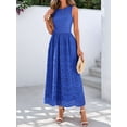 thumbnail image 6 of Women'S Summer Dresses Sleeveless Crewneck A-Line Boho Lace Eyelet Tank Maxi Dress with Pockets Blue L, 6 of 10