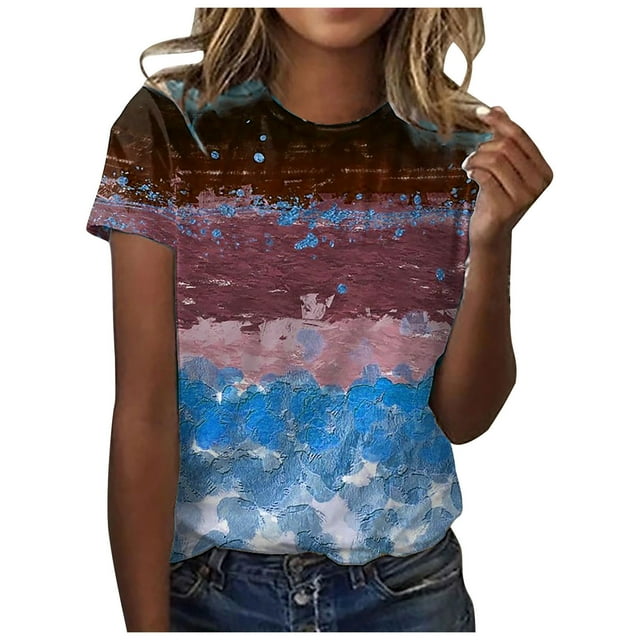 Pompotops Blouse Décontractée Ample pour Femme, Mode, Imprimée, Col Rond, T-Shirt, Chemises, Blouse, T-Shirt Imprimé, Liquidation