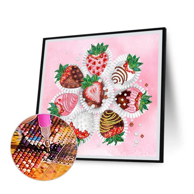 Cuadros Decorativos Taladro parcial de forma especial de pintura de diamante DIY de fresa y Chocolate (KA493) Wdftyju embutido en tela