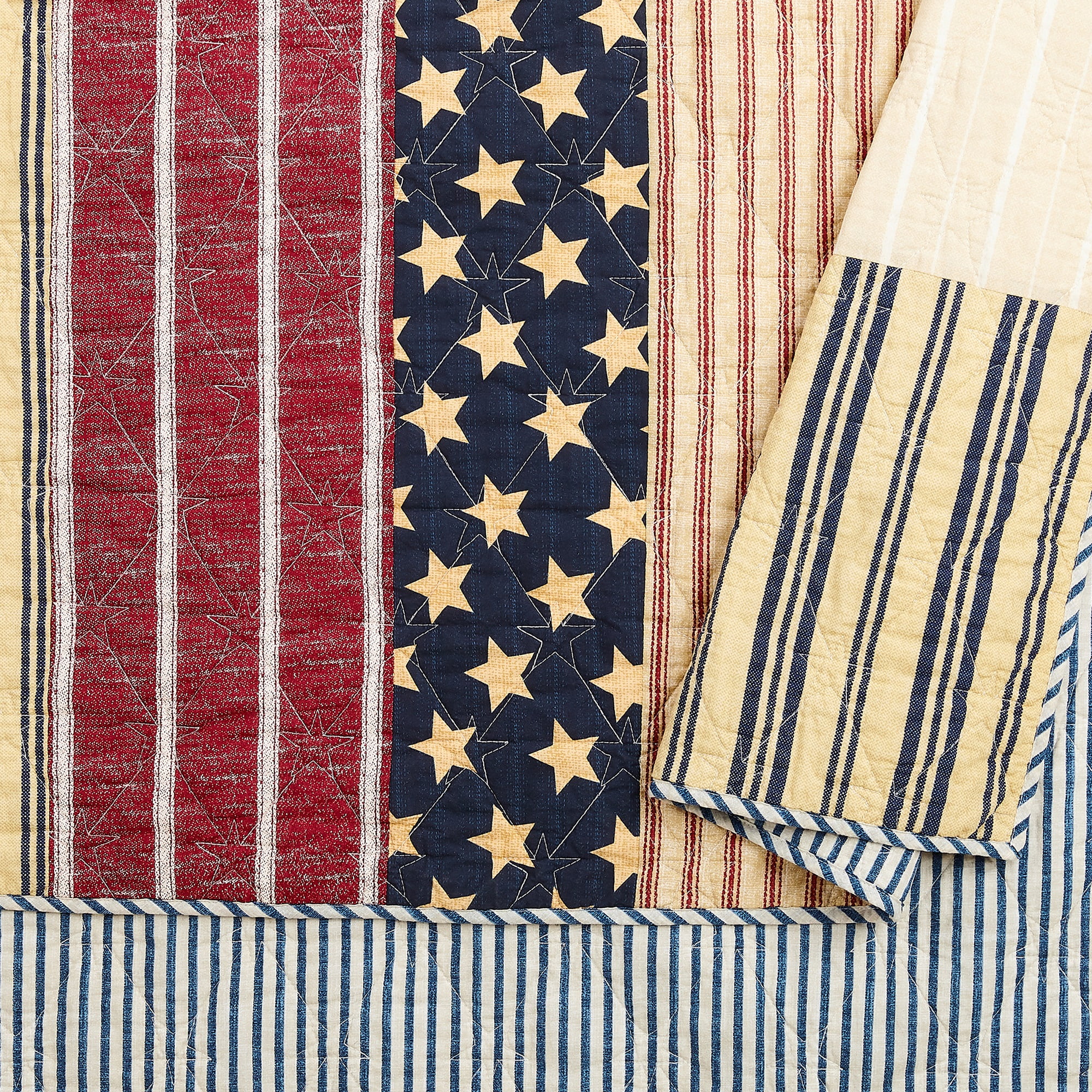 Modern Heirloom Americana 3-Piece Patchwork Cotton Quilt Set, Blue/Red, King
