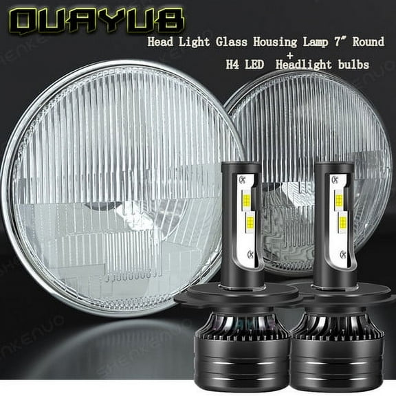 7" Stock Glass Lens 12v 24V Headlight LED 6K 100w H4 Light Bulb Headlamp Pair