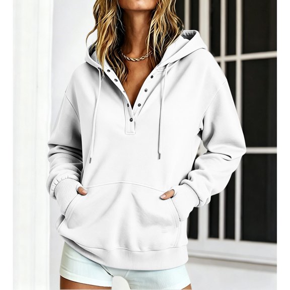 tarylea Hoodies for Women Long Sleeve Half Button Drawstring Sweatshirts with Thumb Holes Casual Loose Fall Trendy Pullover