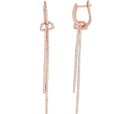 Lesa Michele Cubic Zirconia Sterling Silver Dangling Chain Earrings