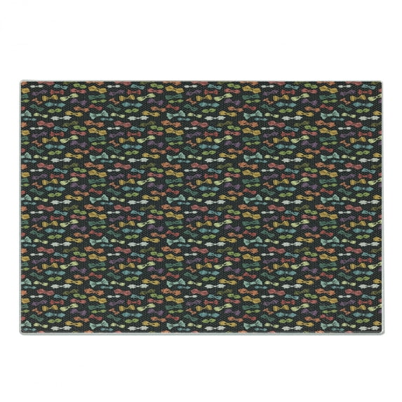 Hipster Cutting Board, Vintage Style Neck Ties in Different Shapes and Colors on Polka Dotted Background, Decorative Tempered Glass Cutting and Serving Board, Small Size, Multicolor, by Ambesonne