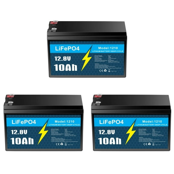 3 Pack 12V 10Ah LiFePO4 Lithium Battery, Deep Cycle, for UPS, Power Wheels