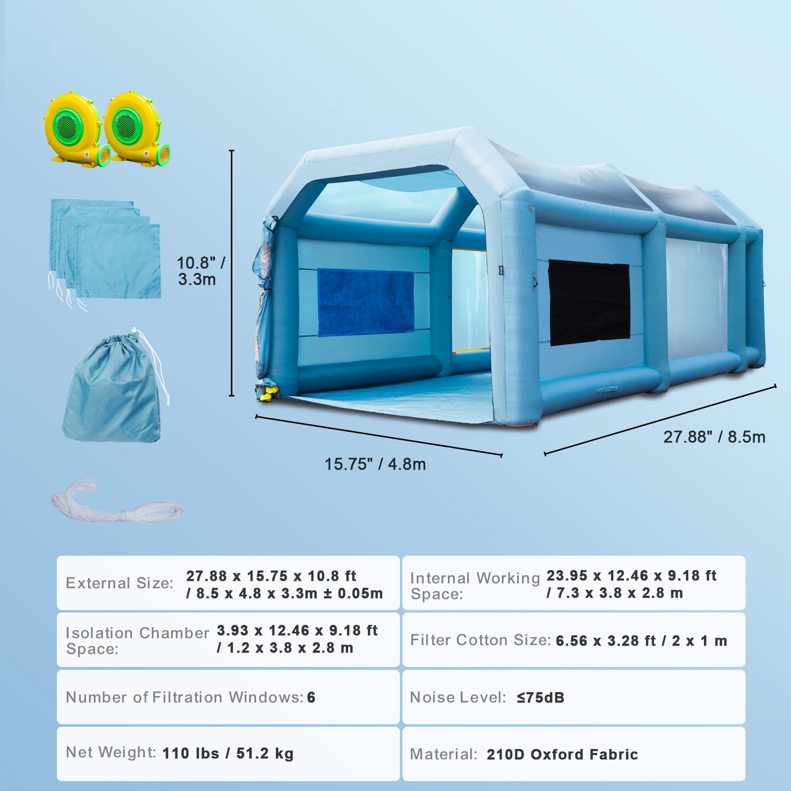 Portable Inflatable Paint Booth Large Spray Booth Car Paint Tent W/Air Filter System & Blowers Edrosie Inc Size: 118 H x 315 W x 177.2 D