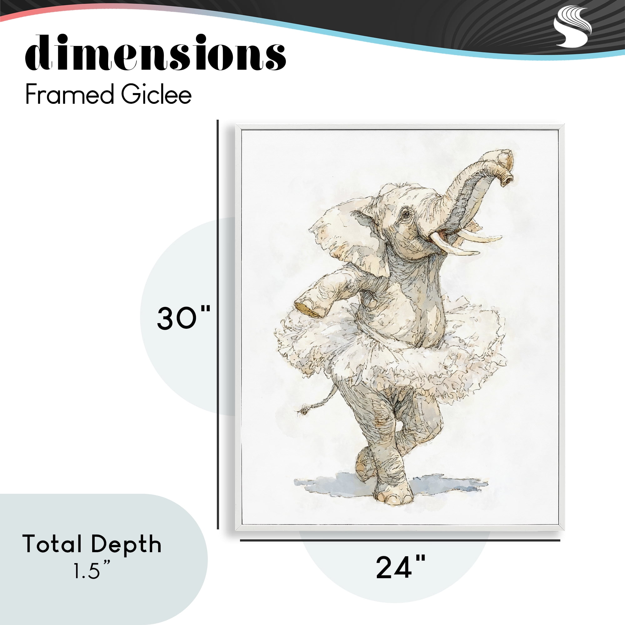 Ballet Elephant Tutu White Framed Giclee Art, design by Ziwei Li