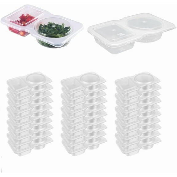 Naisfei 40 Pcs Double Compartment Condiment Containers with Lids, 2 Compartment Snack Containers, Portion Cups Reusable Plastic Snack Container for storing sauces and taking samples