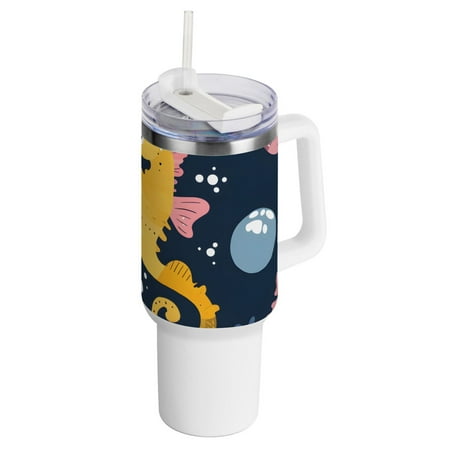 

Seahorse Bubble 40 oz Tumbler with Handle Insulated Travel Mug Lid Straw Leak Proof Steel Vacuum Water Bottles Glasses Fits in Car Cup Holder